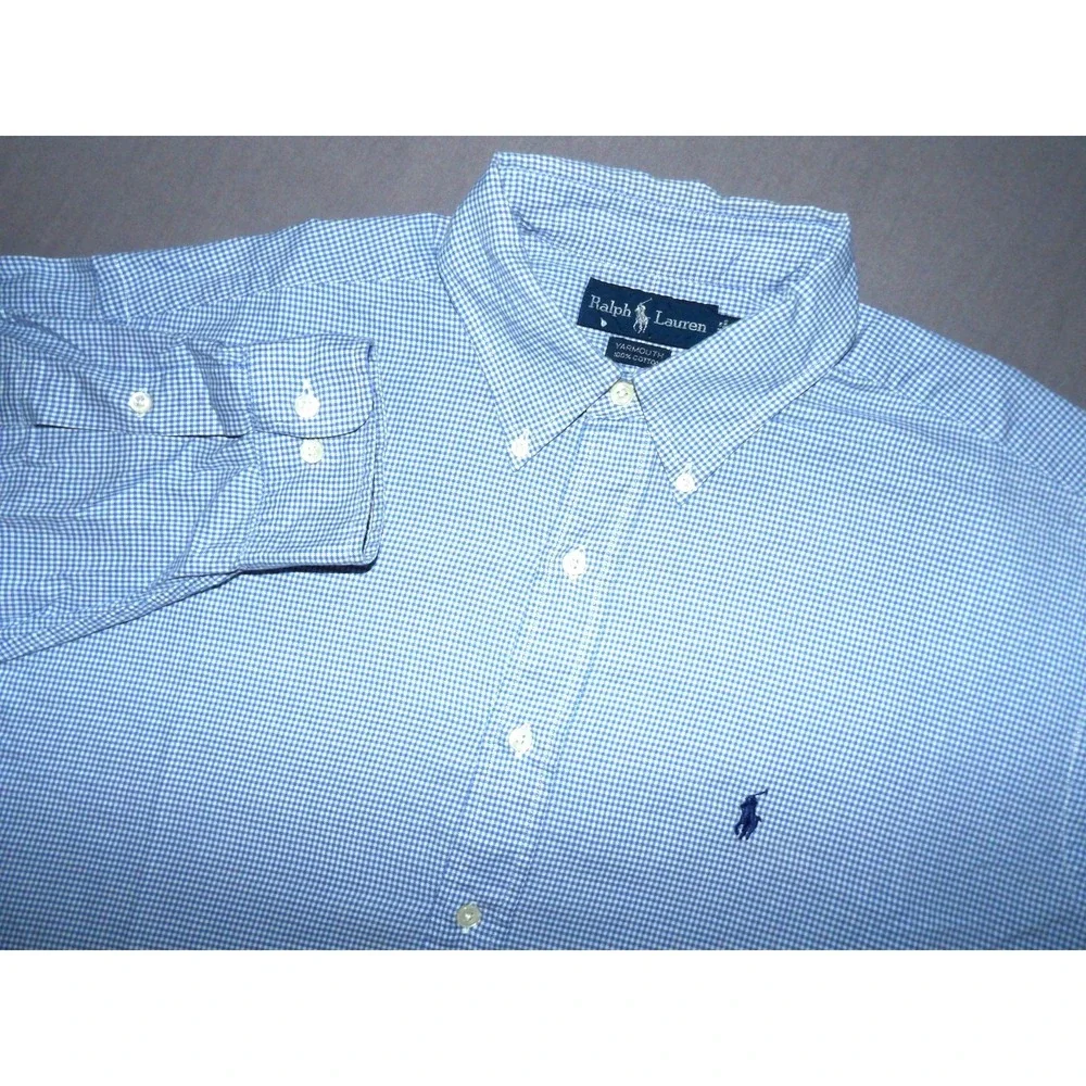 Polo Ralph Lauren Yarmouth Blue Check Button Up Dress Shirt Men's 17 - 34/35